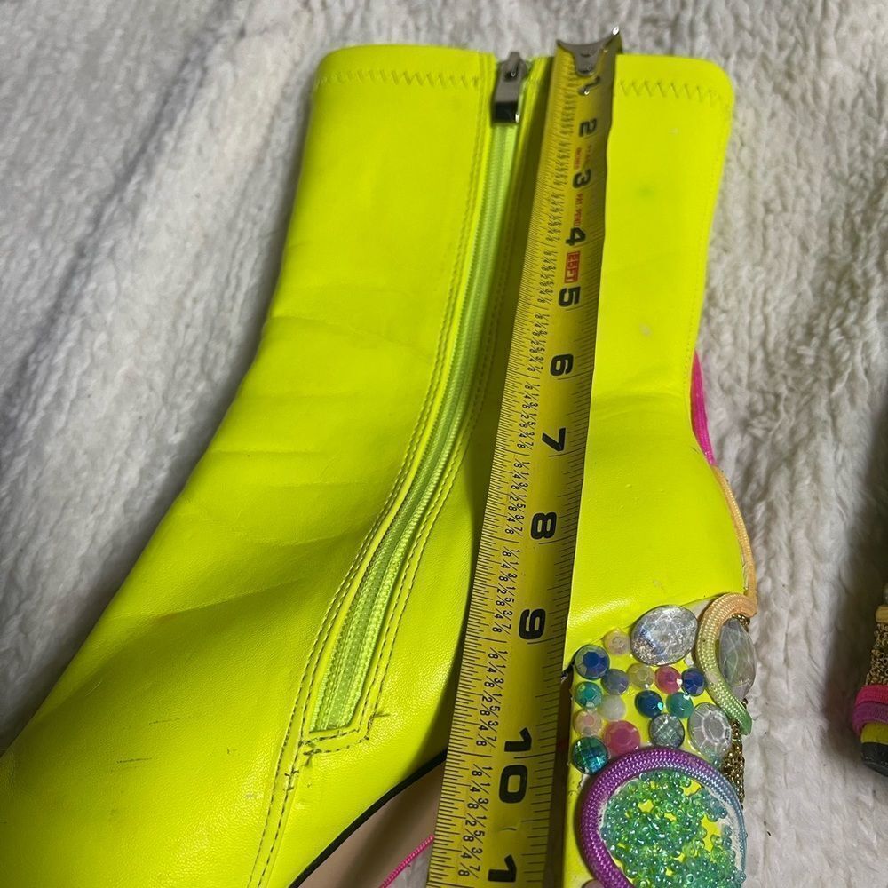 Rumbidra synthetic Neon green mid calf heel boots Colorful embellishments SZ11 - Picture 9 of 15